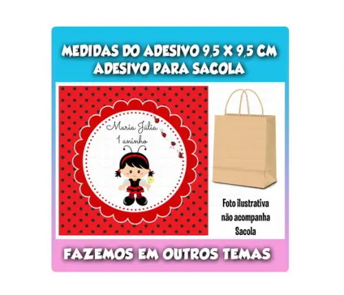 Adesivo para Sacola Sacolinha Surpresa Kraft Joaninha