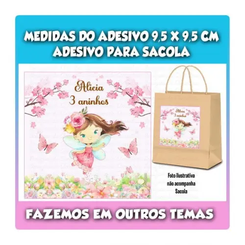 Adesivo Fada Aquarela para Sacola Sacolinha Surpresa Kraft