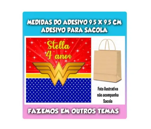 Adesivo para Sacolinha Surpresa Kraft Mulher Maravilha