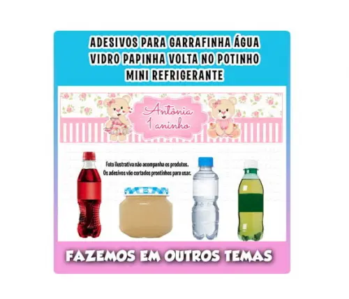 Adesivos Água, Refrigerante, Papinha, Ursinha Princesa Rosa