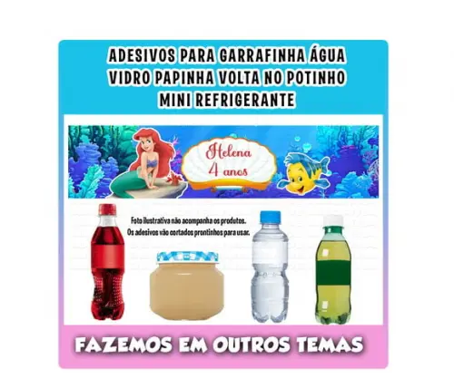 Adesivos a Pequena Sereia Ariel Água, Refrigerante, Papinha