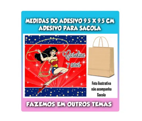 Adesivo para Sacolinha Surpresa Kraft Mulher Maravilha