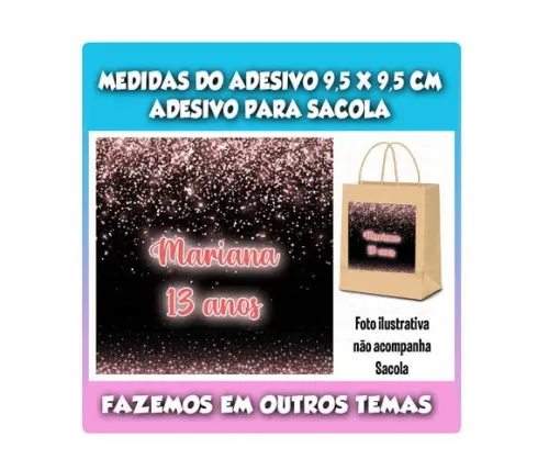 Adesivo Preto e Rosa Sacolinha Surpresa Kraft 15 Anos