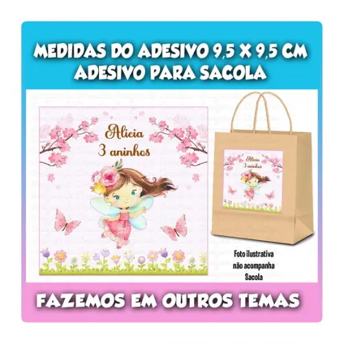 Adesivo Fada Aquarela para Sacola Sacolinha Surpresa Kraft