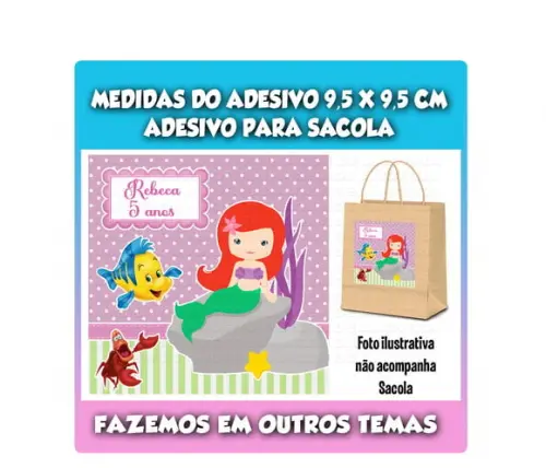 Adesivo para Sacolinha Surpresa a Pequena Sereia Ariel