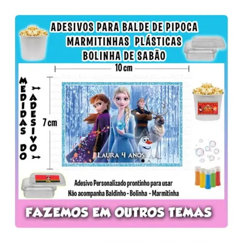 Adesivo Frozen Balde de Pipoca Bolinha de Sabão Marmitinhas