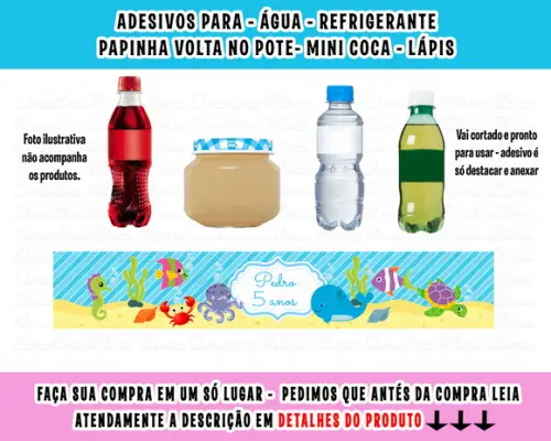Adesivos Água, Refrigerante, Papinha, Fundo do Mar