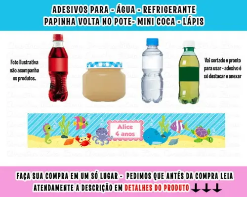 Adesivos Água, Refrigerante, Papinha, Fundo do Mar Rosa