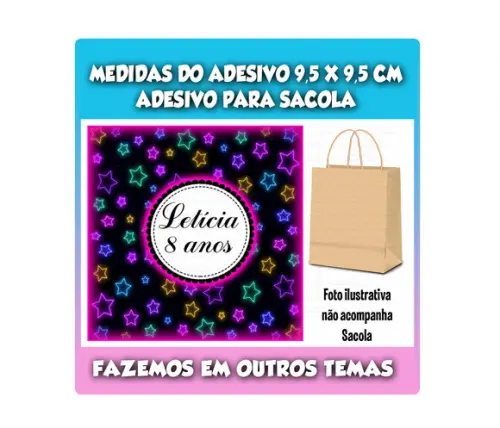 Adesivo para Sacolinha Surpresa Festa Neon