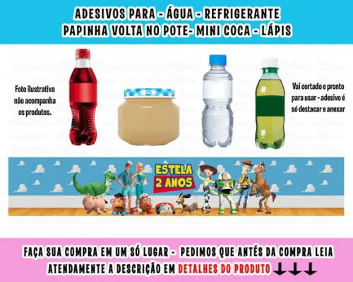 Adesivos Água, Refrigerante, Papinha, Caçulinha Toy Story