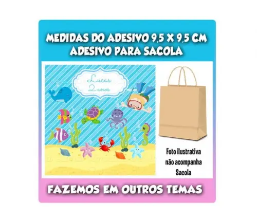 Adesivo para Sacolinha Surpresa Fundo do Mar