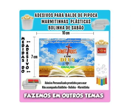 Adesivo Evangélico Igreja Balde Pipoca Bolinha Marmitinhas