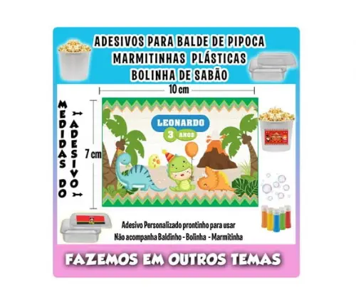 Adesivo Dinossauro Baby Balde Pipoca Bolinha Marmitinhas