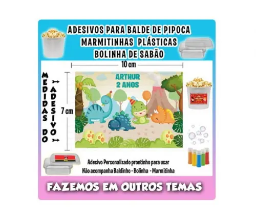 Adesivo Dinossauro Baby Balde Pipoca Bolinha Marmitinhas