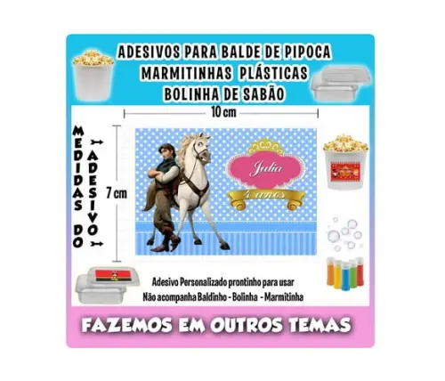 Adesivo Rapunzel Balde Pipoca Bolinha Sabão Marmitinhas