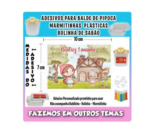 Adesivo Chapeuzinho Vermelho Balde Pipoca Marmitinhas