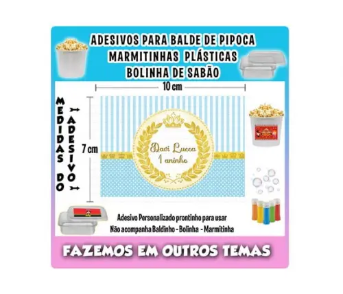 Adesivo Príncipe Balde Pipoca Bolinha Sabão Marmitinhas