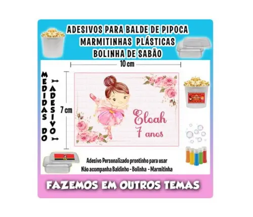 Adesivo Bailarina Balde Pipoca Bolinha Sabão Marmitinhas