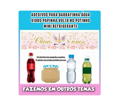 Adesivos Água, Refrigerante, Papinha, Caçulinha Unicórnio