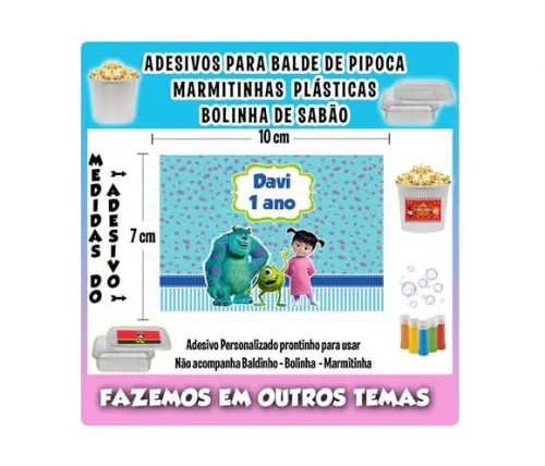 Adesivo Monstro Sa Balde Pipoca Bolinha Sabão Marmitinhas