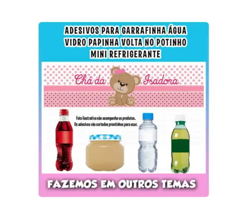 Adesivos Água, Refrigerante, Papinha, Ursinha Princesa Rosa