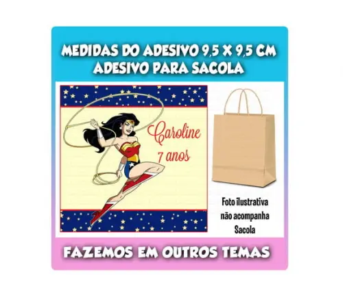 Adesivo para Sacolinha Surpresa Kraft Mulher Maravilha