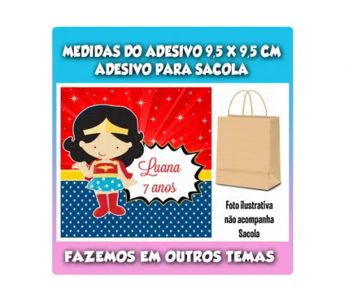 Adesivo para Sacolinha Surpresa Kraft Mulher Maravilha