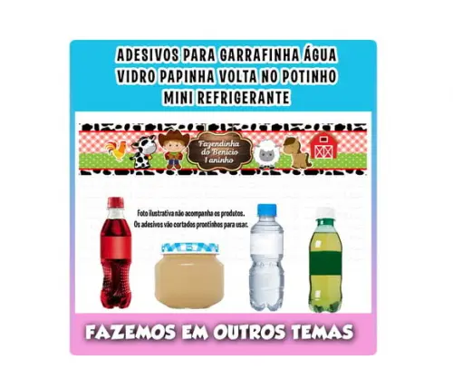 Adesivos Água, Refrigerante, Papinha, Caçulinha Fazendinha