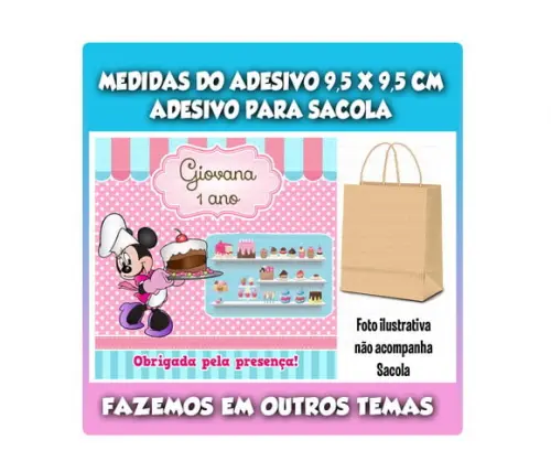Adesivo Minnie Confeiteira para Sacola Sacolinha Surpresa