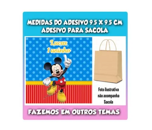 Adesivo Mickey para Sacola Sacolinha Surpresa Kraft