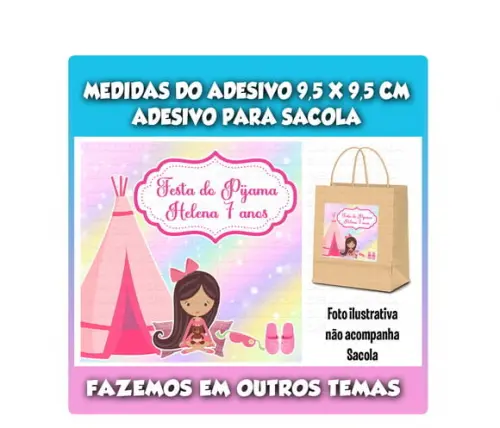 Adesivo para Sacolinha Surpresa Kraft Festa Pijama
