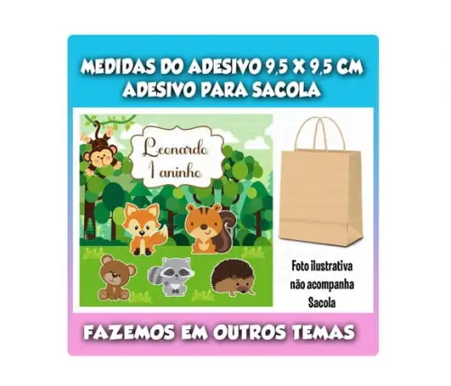 Adesivo Sacolinha Surpresa Kraft Floresta Encantada Bosque