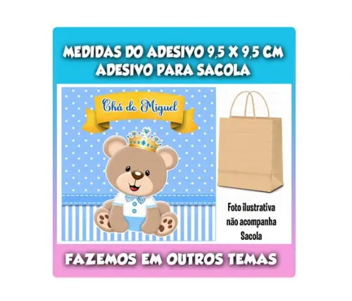 Adesivo para Sacolinha Surpresa Ursinho Príncipe Chá de Bebê