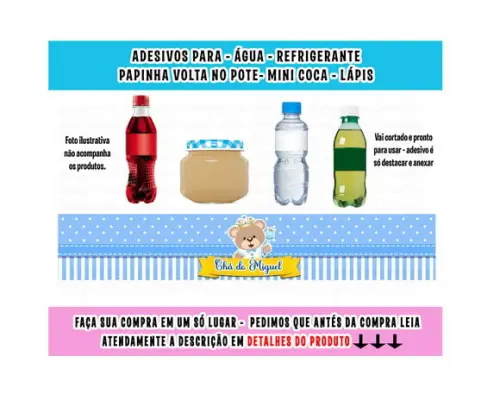 Adesivos Água, Refrigerante, Papinha, Ursinho Príncipe