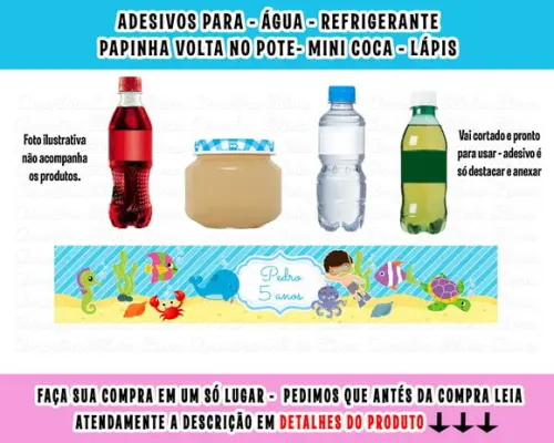 Adesivos Água, Refrigerante, Papinha, Fundo do Mar