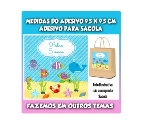 Adesivo para Sacolinha Surpresa Fundo do Mar