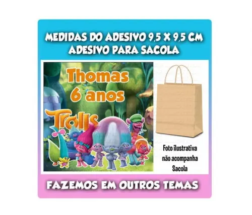 Adesivo para Sacolinha Surpresa Trolls