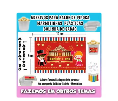 Adesivo Balde Pipoca Bolinha Sabão Marmitinhas Anúncio