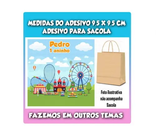 Adesivo para Sacolinha Surpresa Parque de Diversões