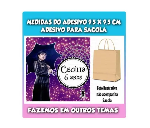 Adesivo para Sacolinha Surpresa Wandinha e Pugsley Addams