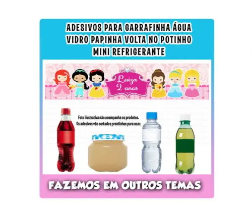 Adesivos Água, Refrigerante, Papinha, Caçulinha Princesas