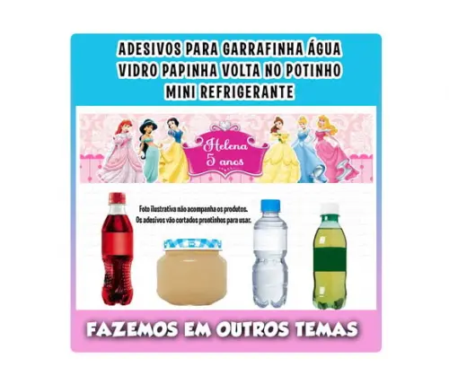 Adesivos Água, Refrigerante, Papinha, Caçulinha Princesas