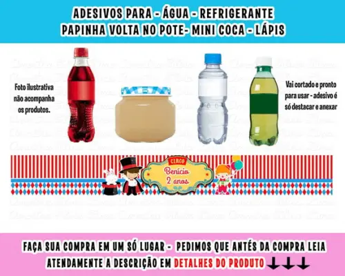 Adesivos Água, Refrigerante, Papinha, Caçulinha Circo