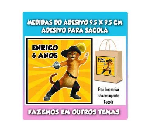 Adesivo para Sacolinha Surpresa Gato de Botas