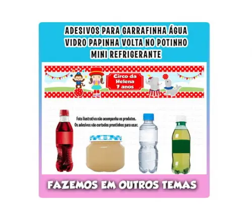 Rótulos Adesivos para Água Refrigerante Papinha Circo Menina