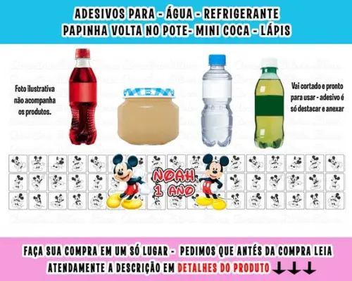 Adesivo para Água Refrigerante Papinha Mickey