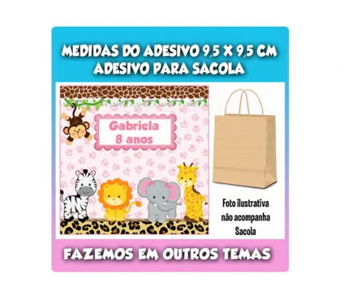 Adesivo para Sacolinha Surpresa Safari Rosa