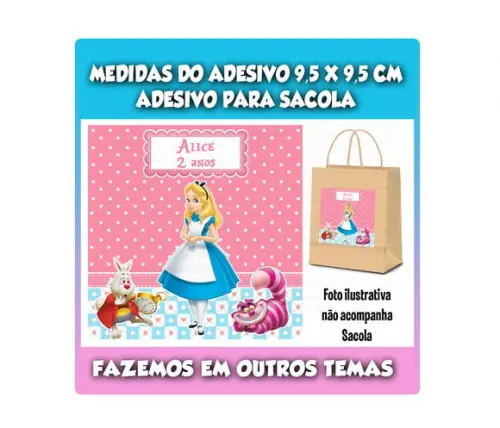Adesivo para Sacolinha Surpresa Alice no Pais das Maravilhas