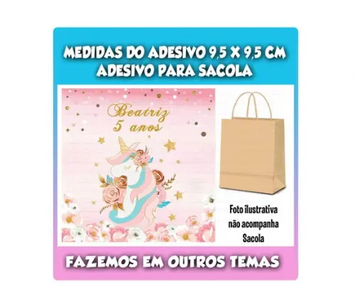 Adesivo para Sacolinha Surpresa Unicórnio Dourado