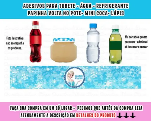 Adesivos para Água Refrigerante Papinha Frozen